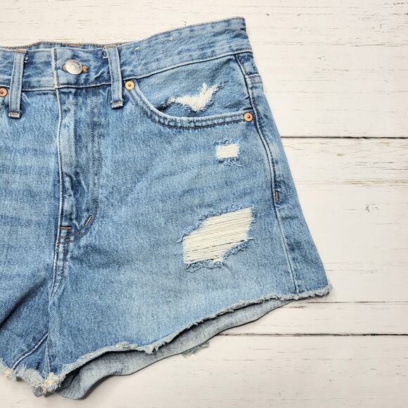 Madewell Relaxed Denim Jean Shorts Raw Hem Distressed Ripped Medium Wash 26 - Picture 5 of 8